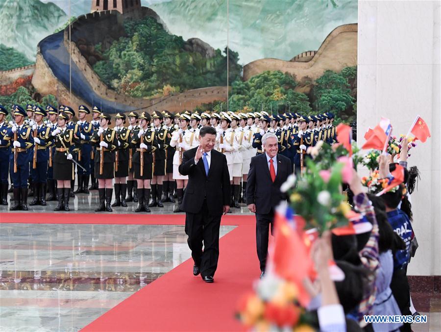 (BRF)CHINA-BEIJING-BELT AND ROAD FORUM-XI JINPING-CHILEAN PRESIDENT-TALKS (CN)