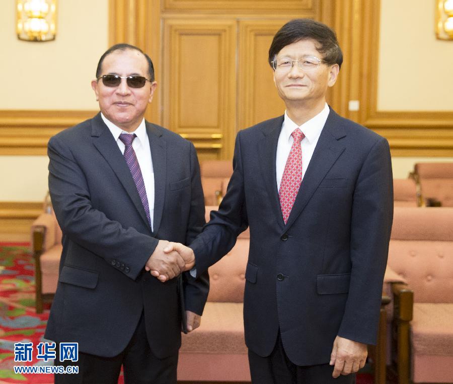 9月5日，中共中央政治局委員、中央政法委書記孟建柱在北京會見秘魯最高法院院長維克托&middot;盧卡斯&middot;蒂科納。 新華社記者 黃敬文 攝 