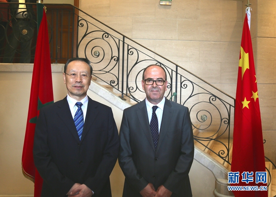 9月19日，在摩洛哥首都拉巴特，中共中央書記處書記、全國政協副主席杜青林（左）會見摩洛哥參議長本希馬。應摩洛哥參議院邀請，中共中央書記處書記、全國政協副主席杜青林于18日至20日率中共代表團訪摩，分別會見政府首腦本&middot;基蘭、參議長本希馬、真實性與現代黨總書記奧馬里等。新華社記者劉鍇攝