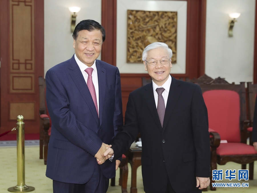 應越南共產黨邀請，中共中央政治局常委、中央書記處書記劉云山9月18日至19日對越南進行正式訪問。這是9月18日，劉云山在河內會見越共中央總書記阮富仲。 新華社記者 丁林 攝