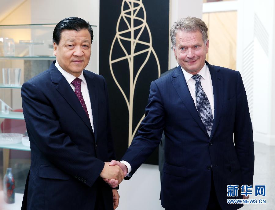 6月12日，中共中央政治局常委、中央書記處書記劉云山在赫爾辛基會見芬蘭總統尼尼斯特。 新華社記者姚大偉攝