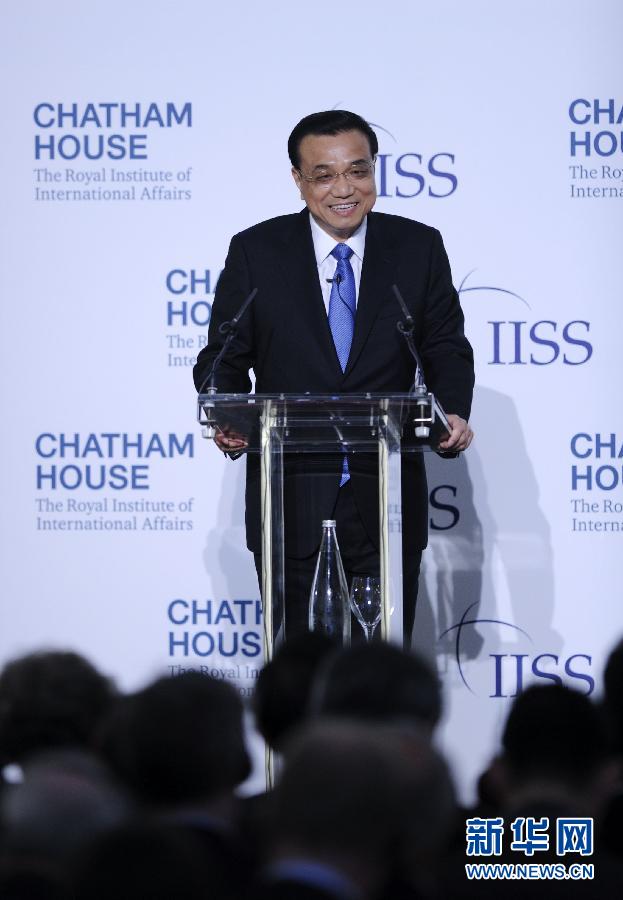 6月18日，國務院總理李克強在倫敦金融城市長官邸面向英國皇家國際問題研究所和國際戰略研究所兩大智庫發表題為《共建包容發展的美好世界》的演講。新華社記者 張鐸 攝 