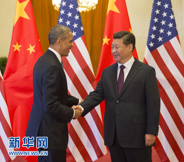 11月12日，國家主席習近平在北京人民大會堂舉行歡迎儀式，歡迎美國總統奧巴馬對中國進行國事訪問。 新華社記者 李學仁 攝