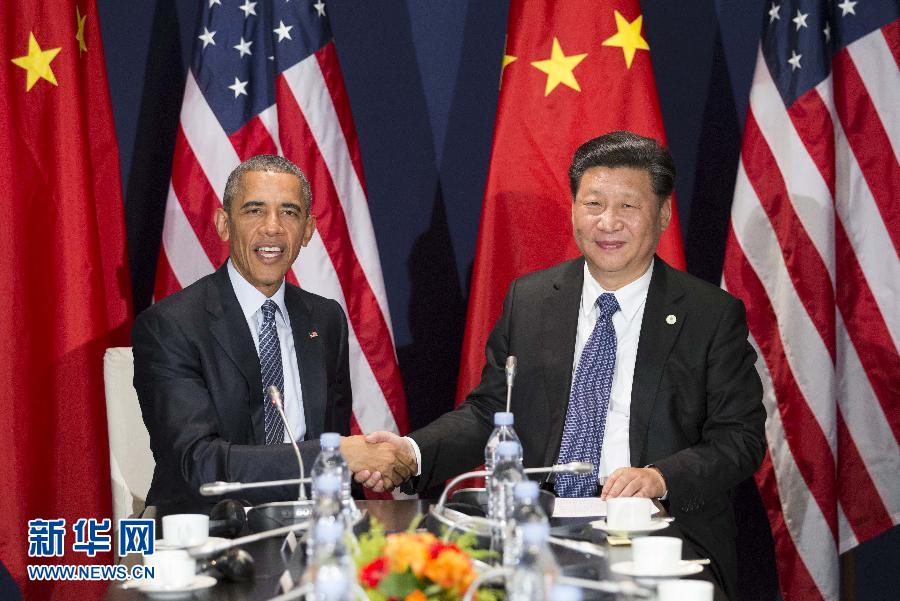 11月30日，國家主席習近平在巴黎會見美國總統奧巴馬。新華社記者黃敬文攝